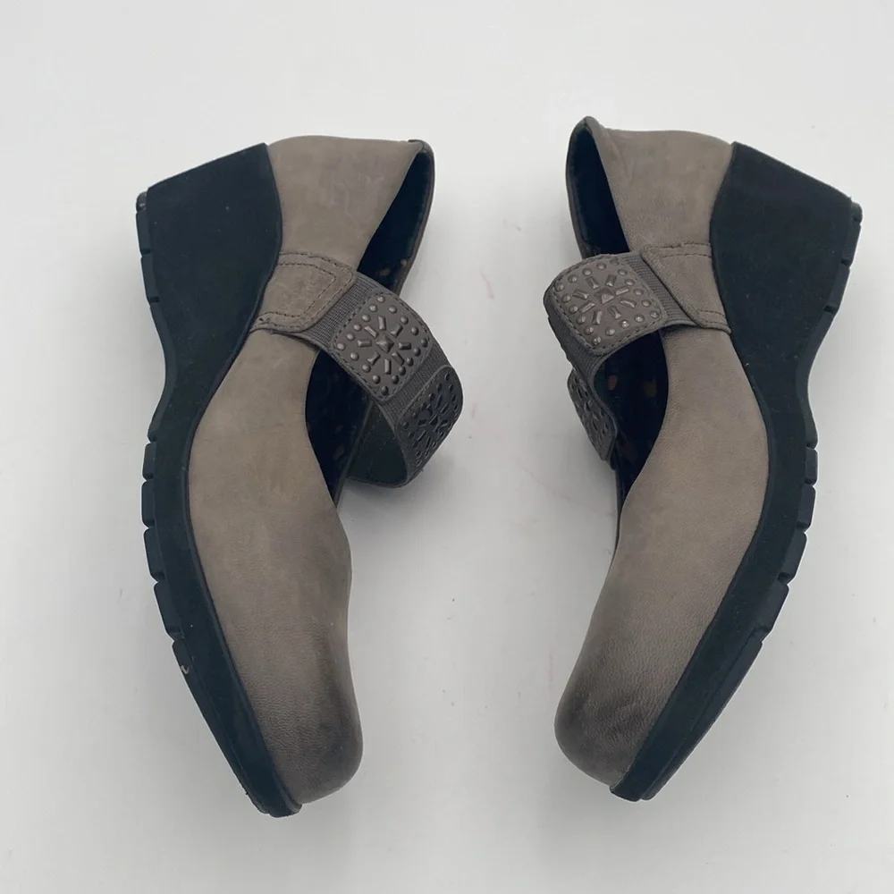 Aerotex Women's Gray Mary Jane Wedge leather Shoes 9.5 office casual comfort Y2K